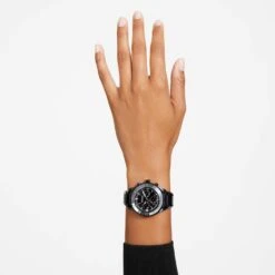 Swarovski 39mm Watch Swiss Made, Metal Bracelet, Black, Black Finish