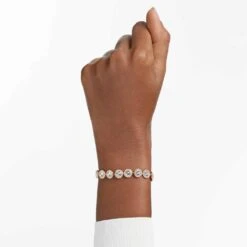 Swarovski Angelic Bracelet Round Cut, Pavé, Medium, White, Rose Gold-tone Plated