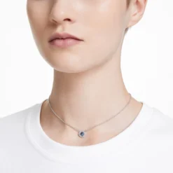 Swarovski Angelic Necklace Square Cut, Blue, Rhodium Plated