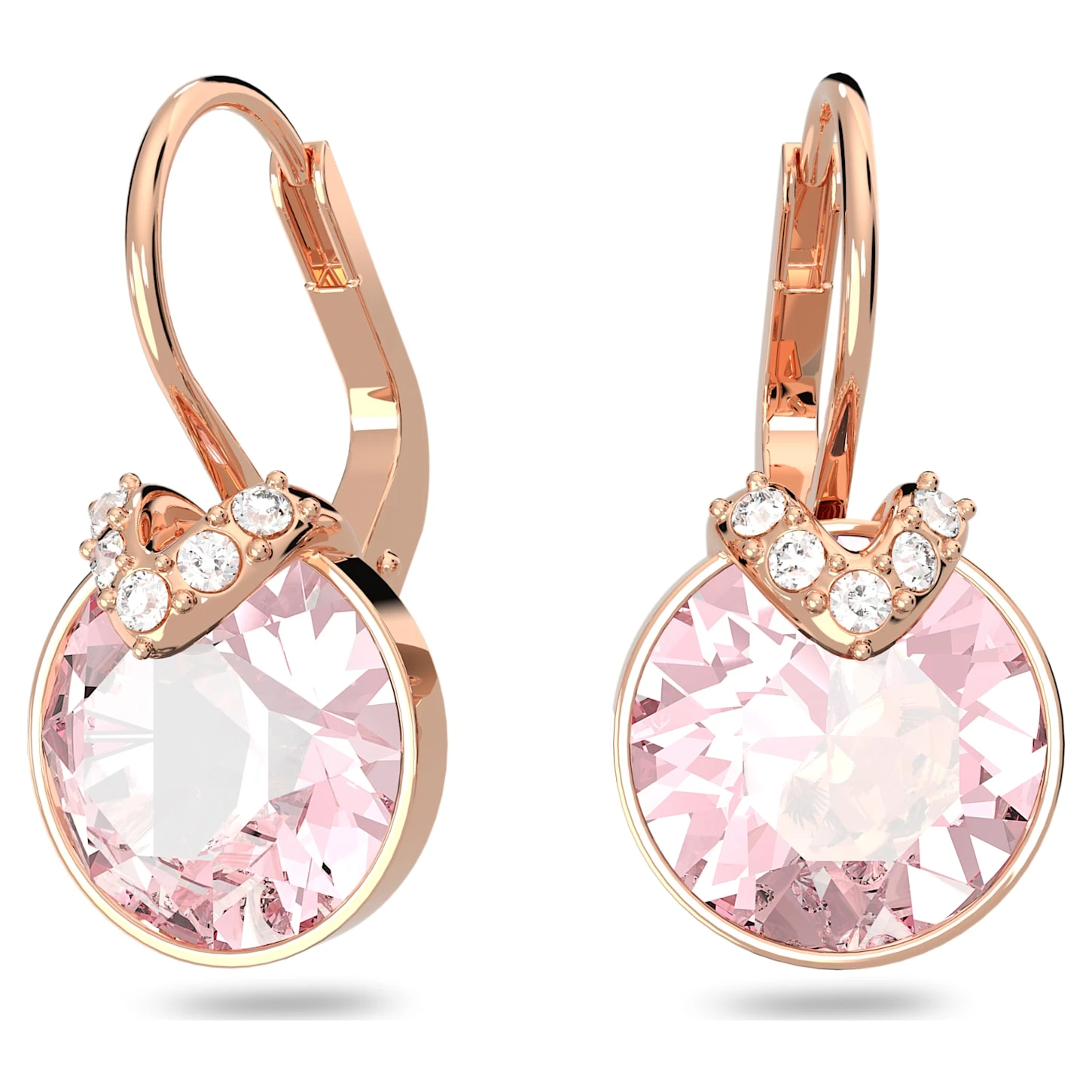 Swarovski Bella V Drop Earrings Round Cut, Pink, Rose Gold-tone Plated 2 Swarovski Bella V Drop Earrings Round Cut, Pink, Rose Gold-tone Plated - Image 2
