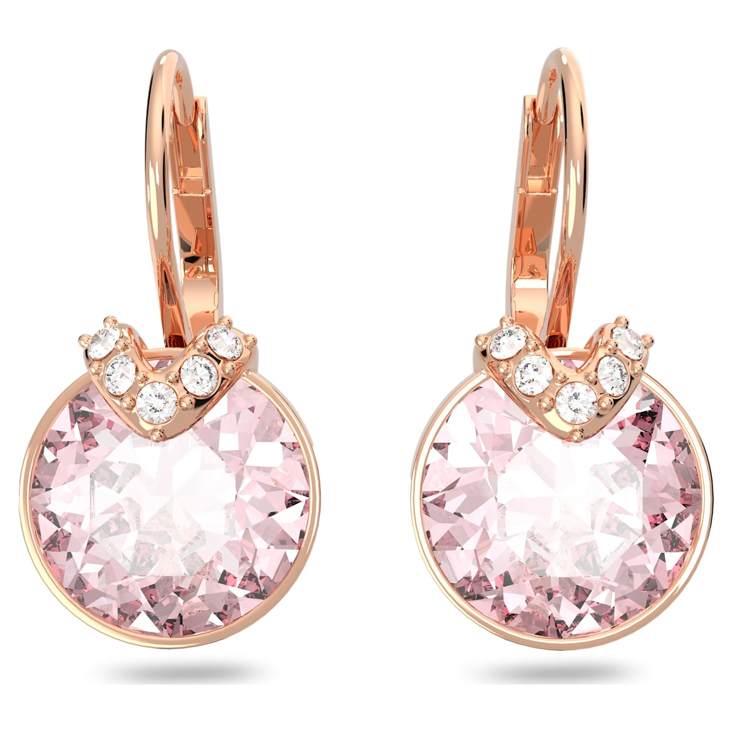 Swarovski Bella V Drop Earrings Round Cut, Pink, Rose Gold-tone Plated 4 Swarovski Bella V Drop Earrings Round Cut, Pink, Rose Gold-tone Plated - Image 4