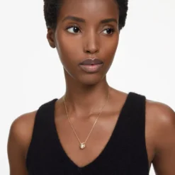 Swarovski Bella V Pendant Round Cut, Gold Tone, Gold-tone Plated