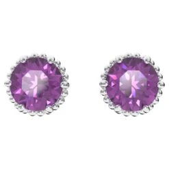 Swarovski Birthstone Stud Earrings Round Cut, February, Purple, Rhodium Plated -Fashion Accessories Store birthstone stud earrings round cut february purple rhodium plated swarovski 5615517 4