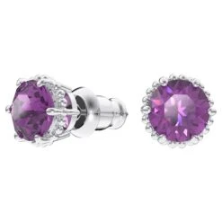 Swarovski Birthstone Stud Earrings Round Cut, February, Purple, Rhodium Plated -Fashion Accessories Store birthstone stud earrings round cut february purple rhodium plated swarovski 5615517 5