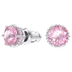 Swarovski Birthstone Stud Earrings Round Cut, October, Pink, Rhodium Plated -Fashion Accessories Store birthstone stud earrings round cut october pink rhodium plated swarovski 5615521 5
