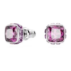 Swarovski Birthstone Stud Earrings Square Cut, February, Pink, Rhodium Plated -Fashion Accessories Store birthstone stud earrings square cut february pink rhodium plated swarovski 5660797 2