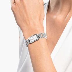Swarovski Cocktail Watch Swiss Made, Pavé, Metal Bracelet, Silver Tone, Stainless Steel