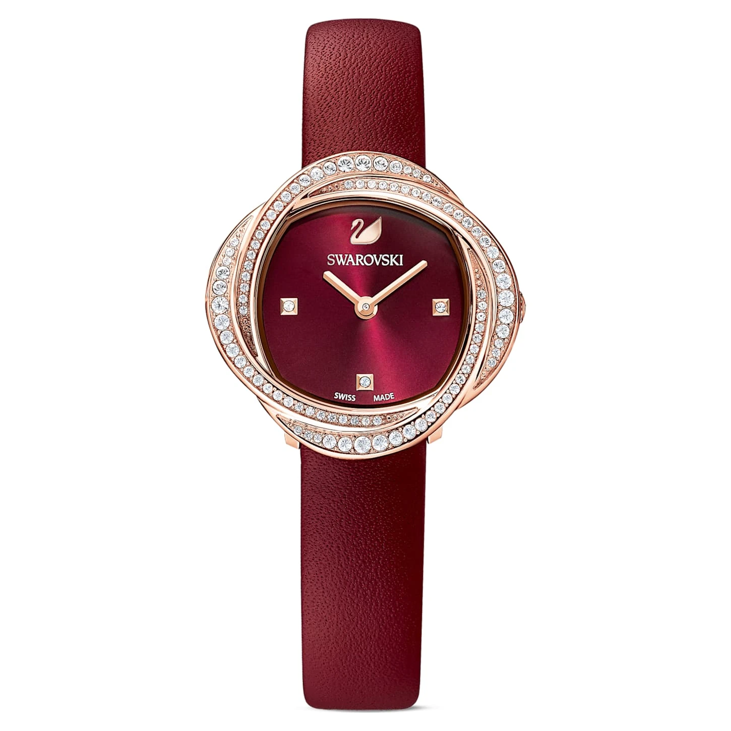 Swarovski Crystal Flower Watch Swiss Made, Leather Strap, Red, Rose Gold-tone Finish 2 Swarovski Crystal Flower Watch Swiss Made, Leather Strap, Red, Rose Gold-tone Finish - Image 2