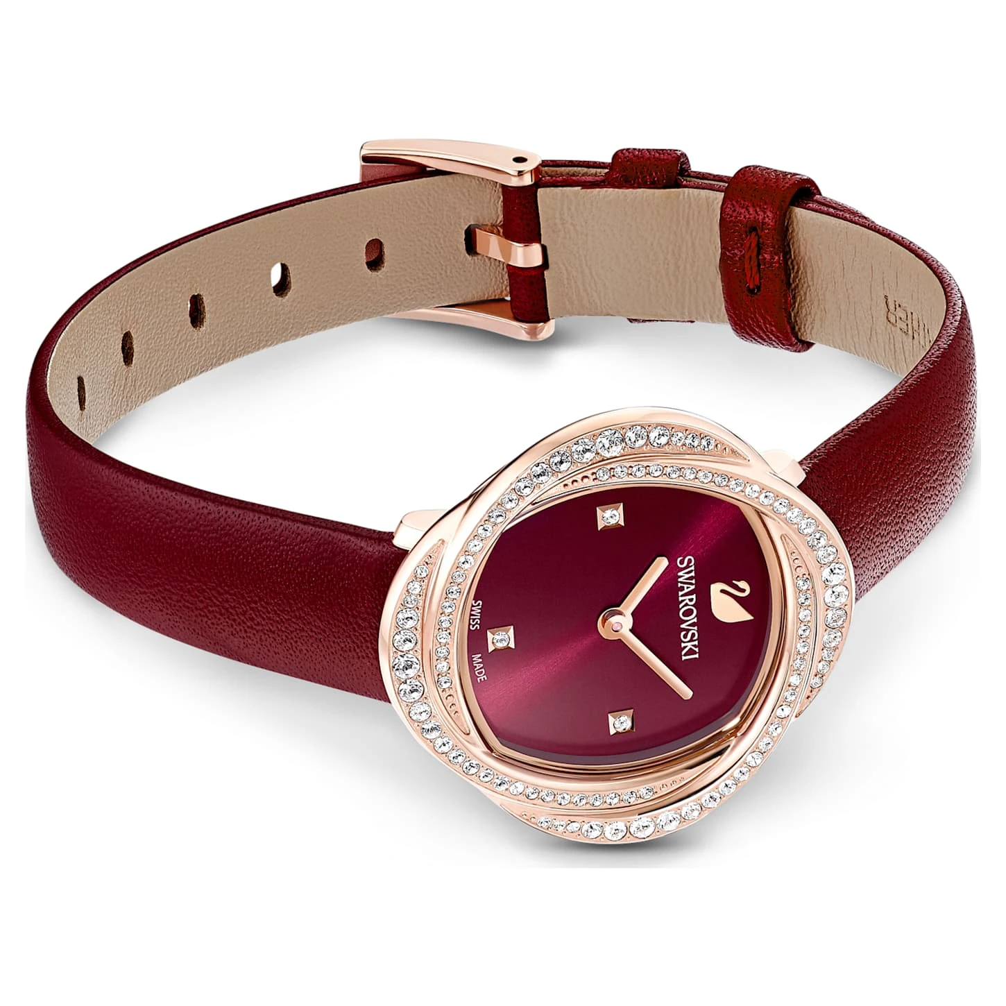 Swarovski Crystal Flower Watch Swiss Made, Leather Strap, Red, Rose Gold-tone Finish 4 Swarovski Crystal Flower Watch Swiss Made, Leather Strap, Red, Rose Gold-tone Finish - Image 4