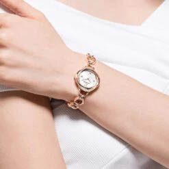 Swarovski Crystal Flower Watch Swiss Made, Metal Bracelet, Rose Gold Tone, Rose Gold-tone Finish