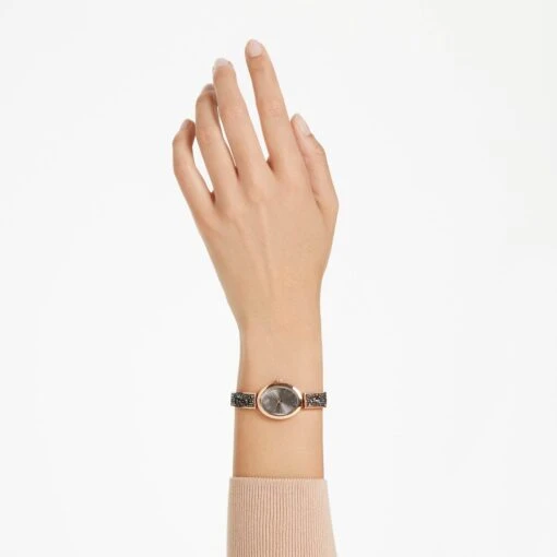 Swarovski Crystal Rock Oval Watch Swiss Made, Metal Bracelet, Black, Rose Gold-tone Finish -Fashion Accessories Store crystal rock oval watch swiss made metal bracelet black rose gold tone finish swarovski 5656857