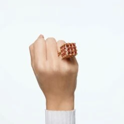 Swarovski Curiosa Cocktail Ring Square Cut, Orange, Gold-tone Plated