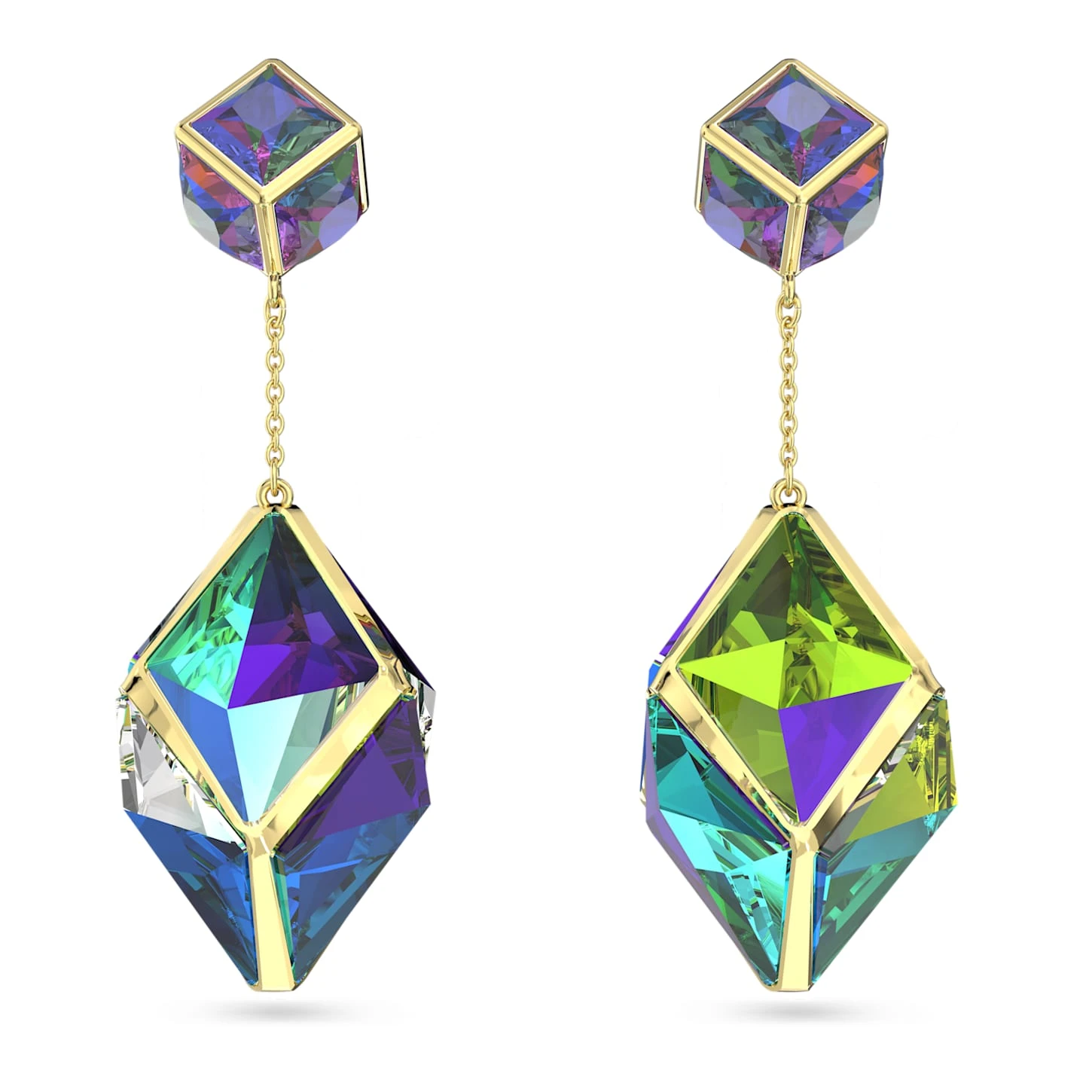 Swarovski Curiosa Drop Earrings Mixed Cuts, Green, Gold-tone Plated 2 Swarovski Curiosa Drop Earrings Mixed Cuts, Green, Gold-tone Plated - Image 2