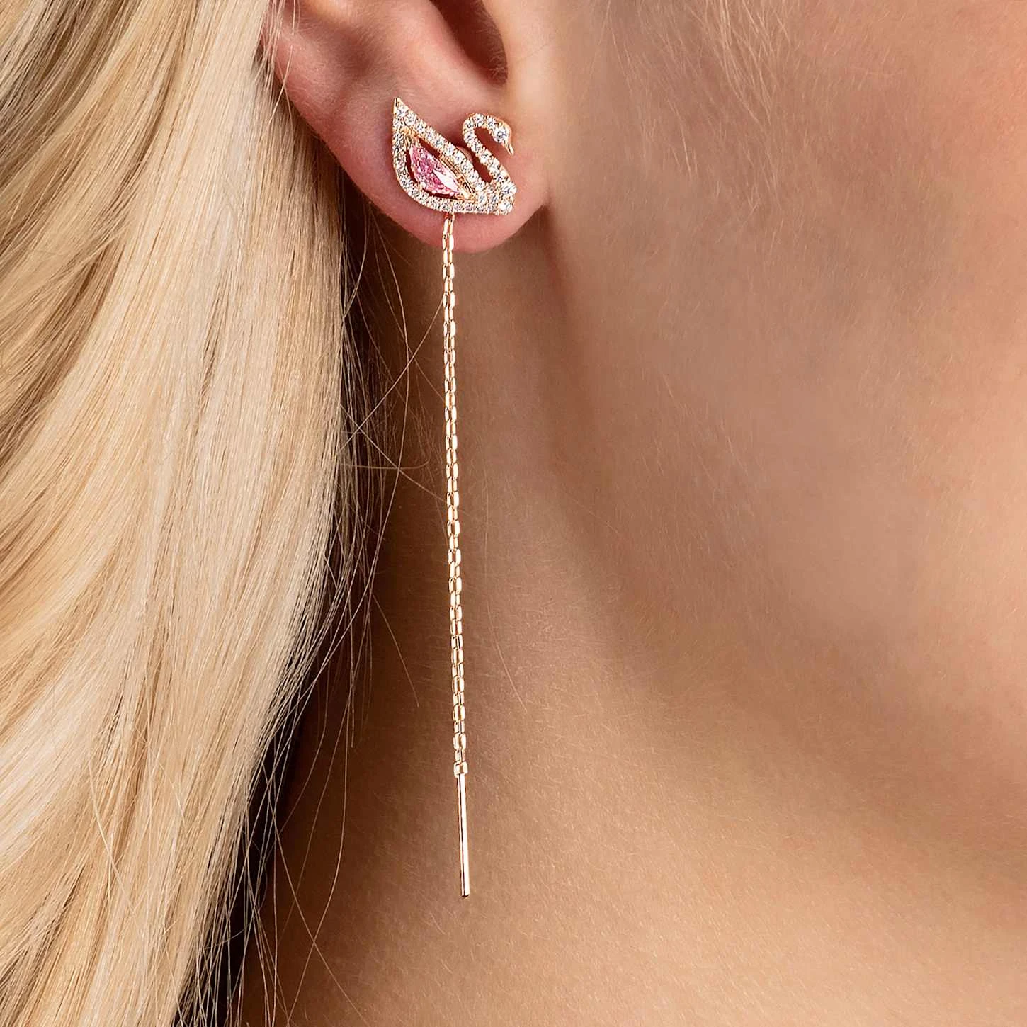 Swarovski Dazzling Swan Drop Earrings Swan, Pink, Rose Gold-tone Plated 1 Swarovski Dazzling Swan Drop Earrings Swan, Pink, Rose Gold-tone Plated