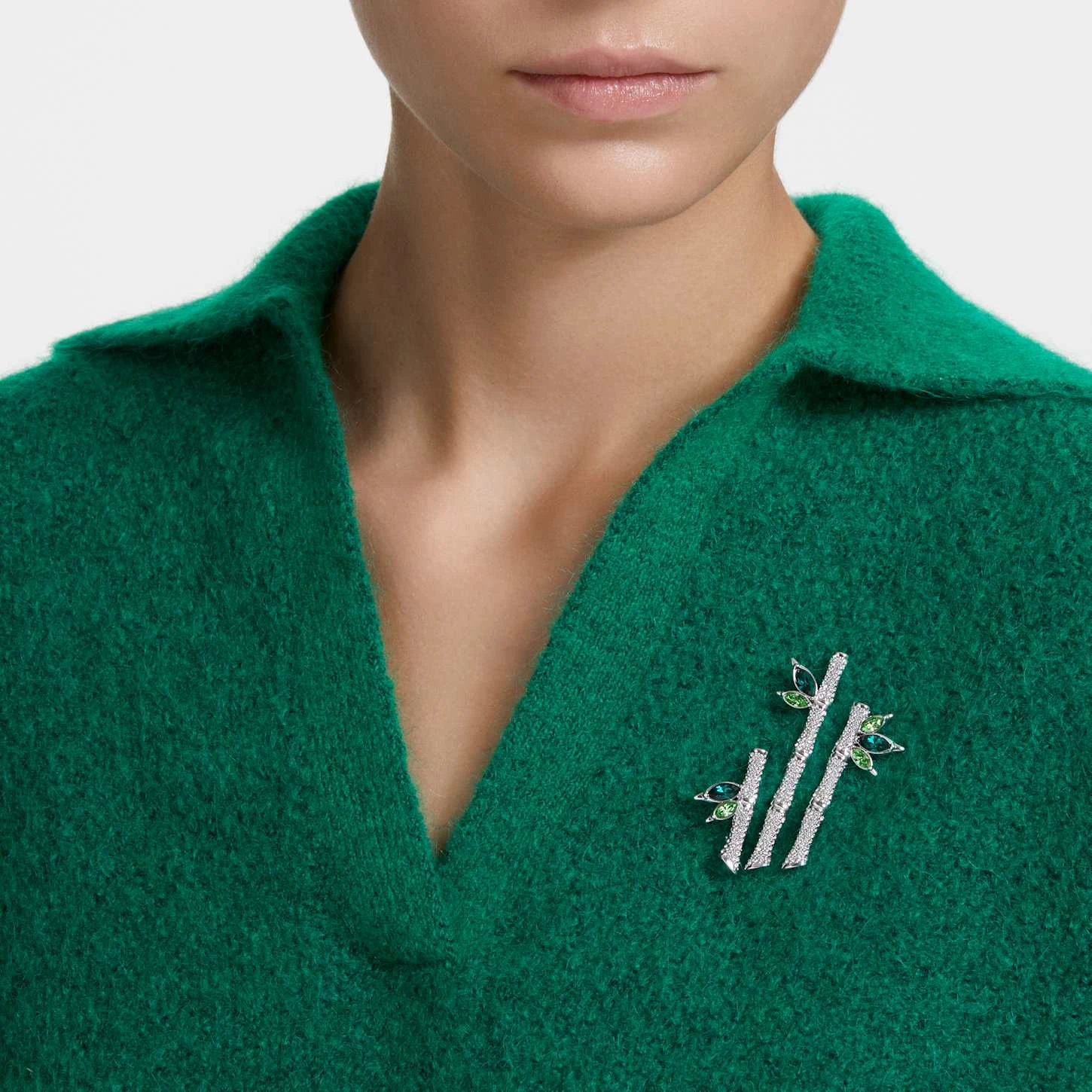 Swarovski Dellium Brooch Bamboo, Green, Rhodium Plated 1 Swarovski Dellium Brooch Bamboo, Green, Rhodium Plated