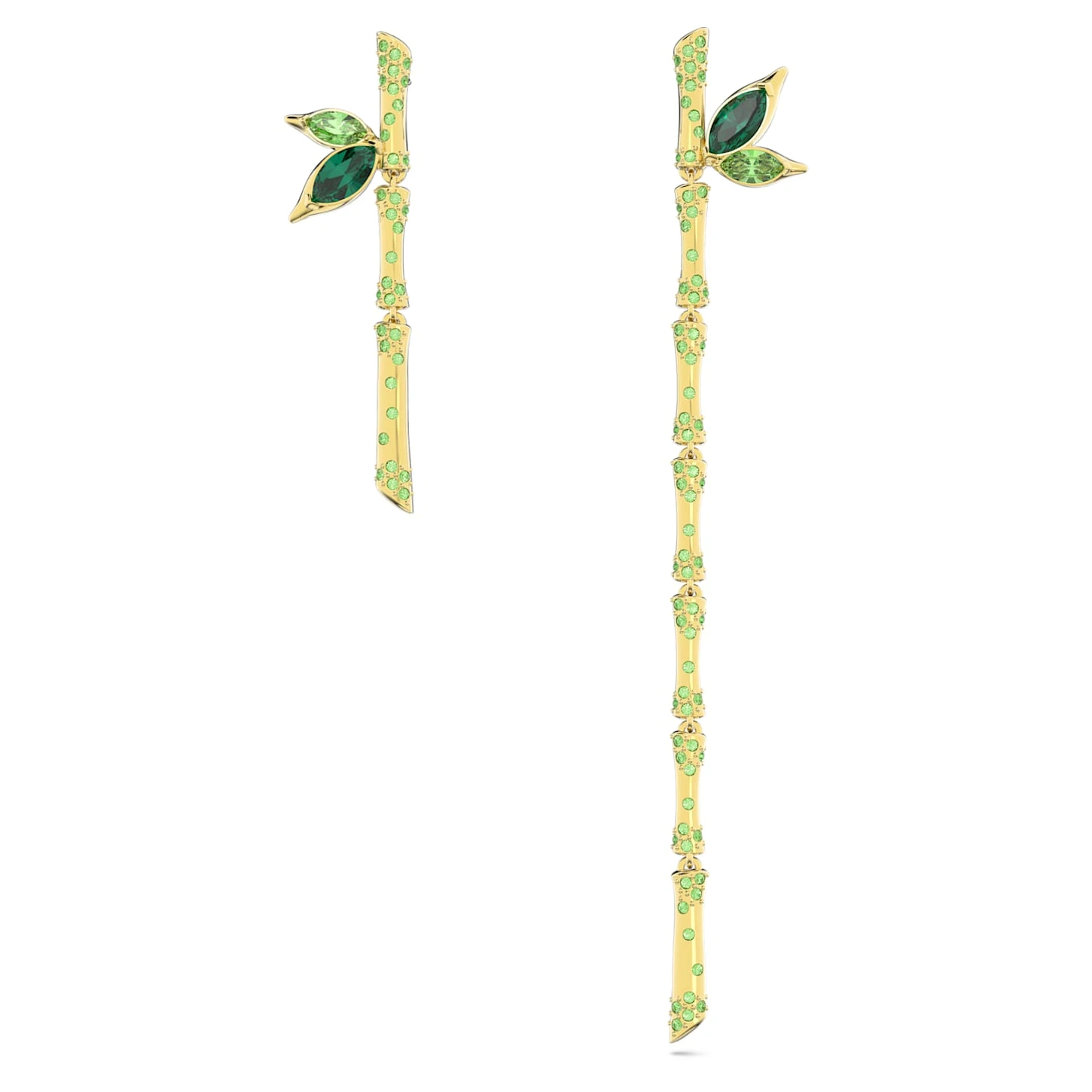 Swarovski Dellium Drop Earrings Asymmetrical Design, Bamboo, Green, Gold-tone Plated 2 Swarovski Dellium Drop Earrings Asymmetrical Design, Bamboo, Green, Gold-tone Plated - Image 2