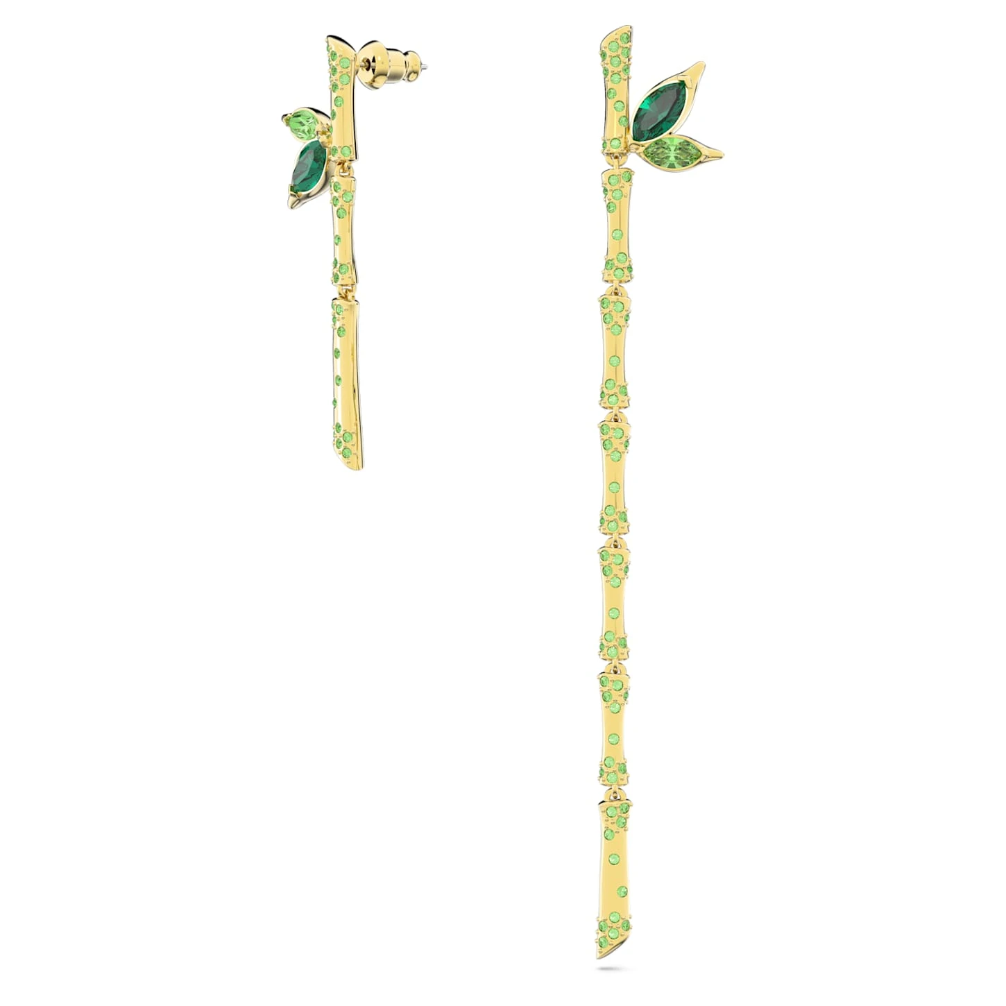 Swarovski Dellium Drop Earrings Asymmetrical Design, Bamboo, Green, Gold-tone Plated 3 Swarovski Dellium Drop Earrings Asymmetrical Design, Bamboo, Green, Gold-tone Plated - Image 3