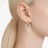 Swarovski Dextera Hoop Earrings Asymmetrical Design, Interlocking Loop, White, Gold-tone Plated