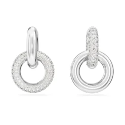 Swarovski Dextera Hoop Earrings Asymmetrical Design, Interlocking Loop, White, Rhodium Plated -Fashion Accessories Store dextera hoop earrings asymmetrical design interlocking loop white rhodium plated swarovski 5671807 2
