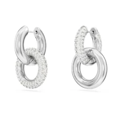 Swarovski Dextera Hoop Earrings Asymmetrical Design, Interlocking Loop, White, Rhodium Plated -Fashion Accessories Store dextera hoop earrings asymmetrical design interlocking loop white rhodium plated swarovski 5671807 3