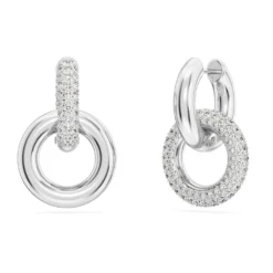 Swarovski Dextera Hoop Earrings Asymmetrical Design, Interlocking Loop, White, Rhodium Plated -Fashion Accessories Store dextera hoop earrings asymmetrical design interlocking loop white rhodium plated swarovski 5671807 4