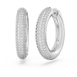 Swarovski Dextera Hoop Earrings Medium, White, Rhodium Plated -Fashion Accessories Store dextera hoop earrings medium white rhodium plated swarovski 5651392 4