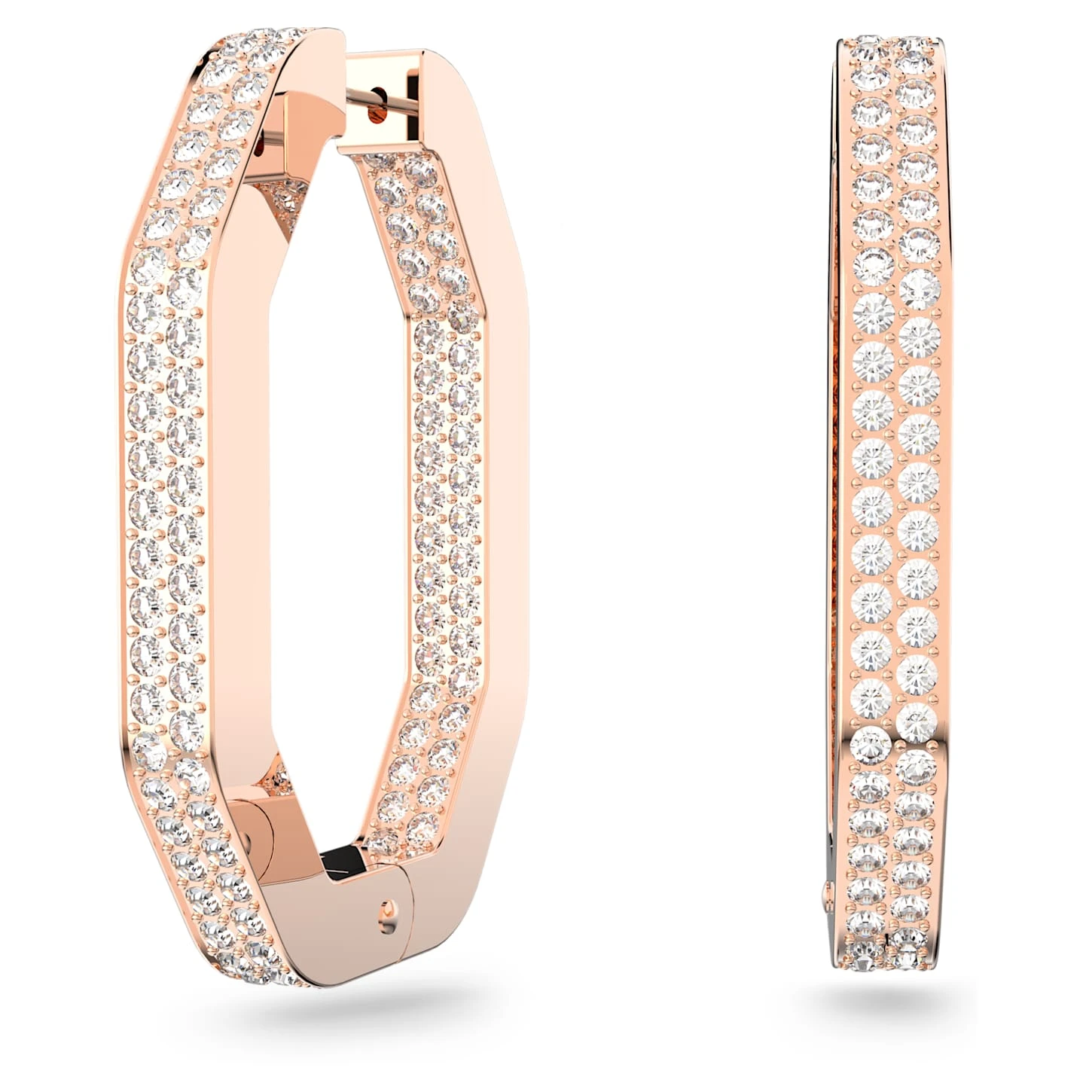 Swarovski Dextera Hoop Earrings Octagon Shape, Large, White, Rose Gold-tone Plated 2 Swarovski Dextera Hoop Earrings Octagon Shape, Large, White, Rose Gold-tone Plated - Image 2