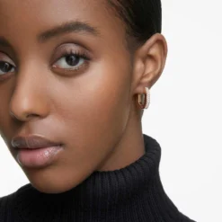 Swarovski Dextera Hoop Earrings Octagon Shape, Small, White, Rose Gold-tone Plated