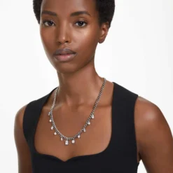 Swarovski Dextera Necklace Mixed Cuts, White, Rhodium Plated