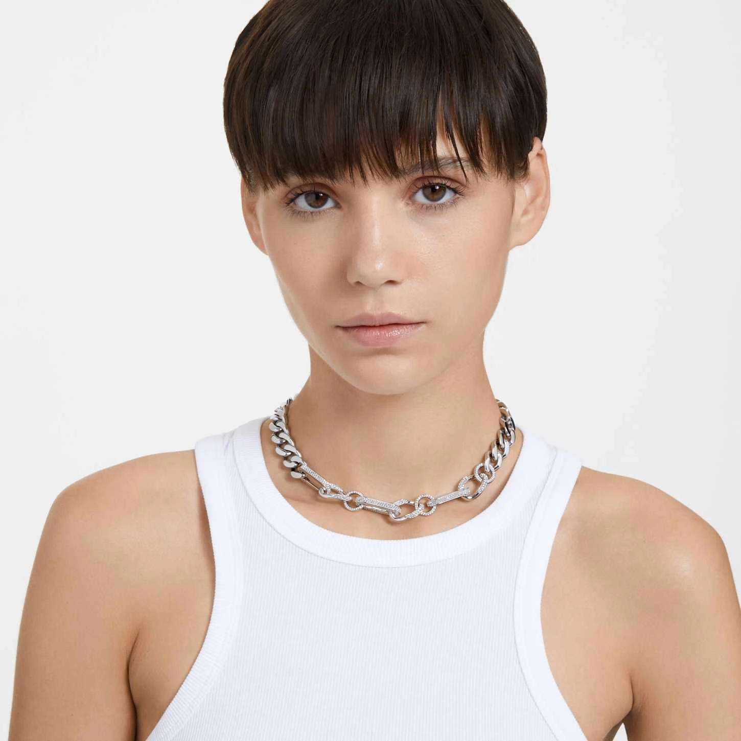 Swarovski Dextera Necklace Statement, Mixed Links, White, Rhodium Plated 1 Swarovski Dextera Necklace Statement, Mixed Links, White, Rhodium Plated