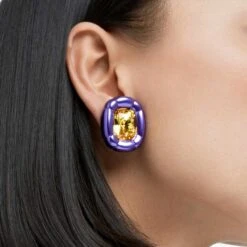 Swarovski Dulcis Clip Earrings Cushion Cut, Purple -Fashion Accessories Store dulcis clip earrings cushion cut purple swarovski 5613729 3