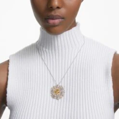 Swarovski Eternal Flower Pendant And Brooch Flower, Yellow, Mixed Metal Finish