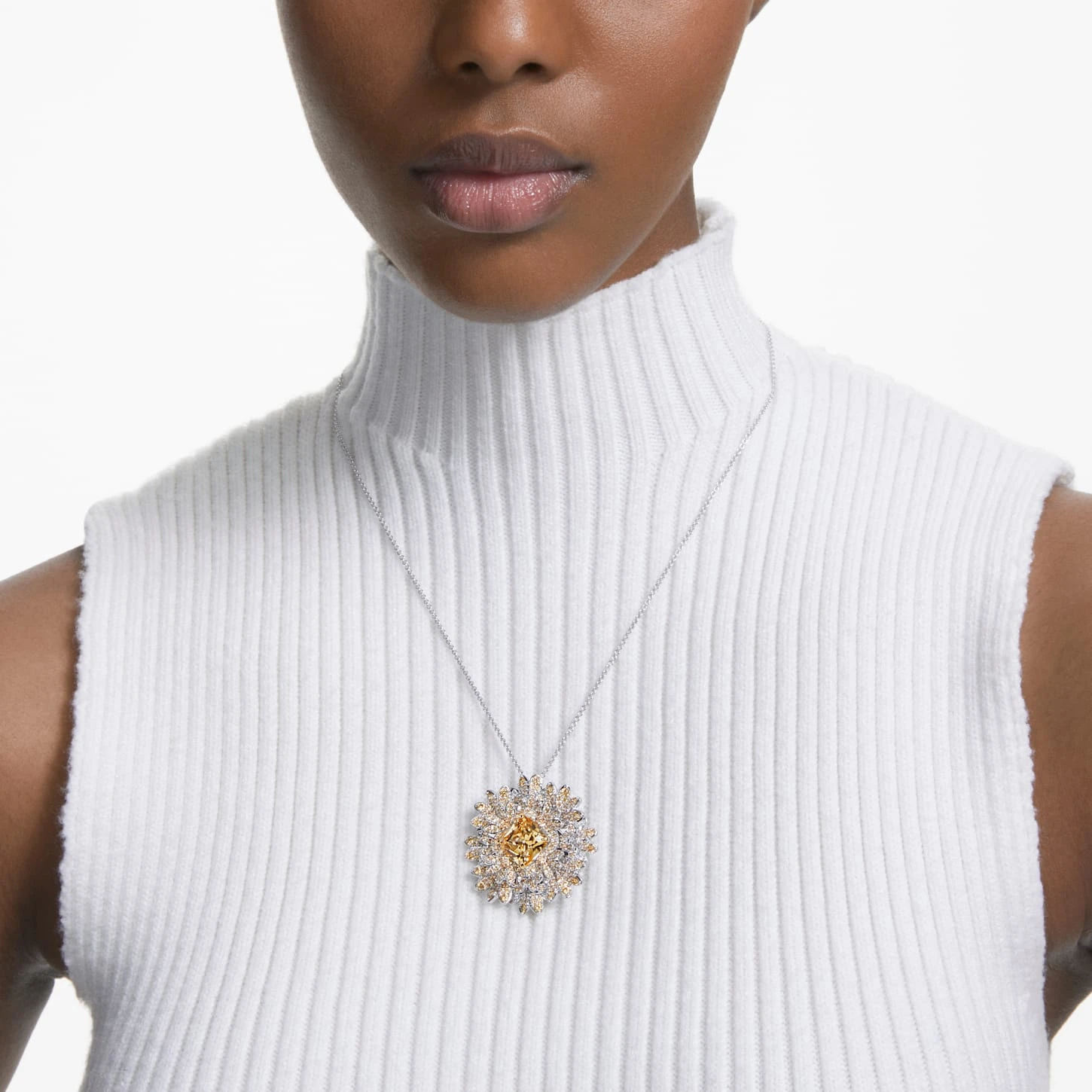 Swarovski Eternal Flower Pendant And Brooch Flower, Yellow, Mixed Metal Finish 1 Swarovski Eternal Flower Pendant And Brooch Flower, Yellow, Mixed Metal Finish