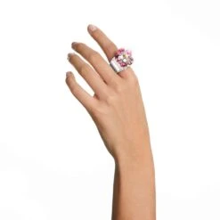 Swarovski Florere Cocktail Ring Flower, Pink, Rhodium Plated