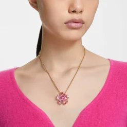 Swarovski Florere Necklace Flower, Pink, Gold-tone Plated