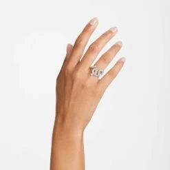 Swarovski Fluenta Ring Reignited Crystals, White, Rhodium Plated
