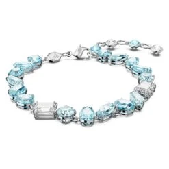 Swarovski Gema Bracelet Mixed Cuts, Blue, Rhodium Plated