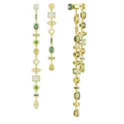 Swarovski Gema Drop Earrings Asymmetrical Design, Mixed Cuts, Extra Long, Green, Gold-tone Plated -Fashion Accessories Store gema drop earrings asymmetrical design mixed cuts extra long green gold tone plated swarovski 5657390 4