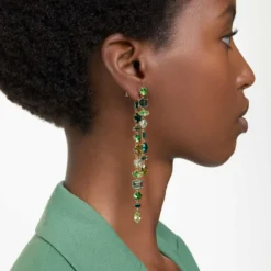 Swarovski Gema Drop Earrings Asymmetrical Design, Mixed Cuts, Extra Long, Green, Gold-tone Plated -Fashion Accessories Store gema drop earrings asymmetrical design mixed cuts extra long green gold tone plated swarovski 5657390 5