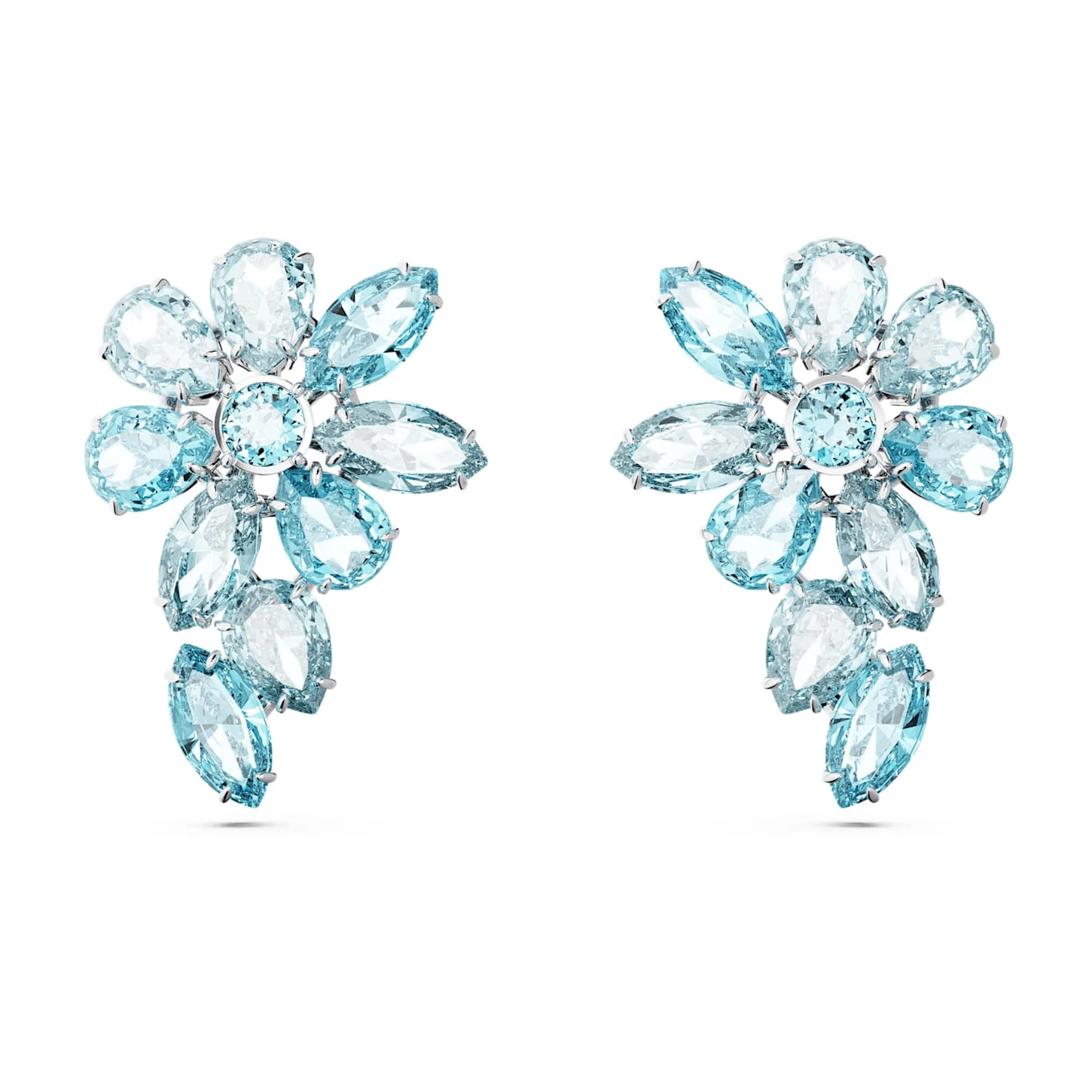 Swarovski Gema Drop Earrings Mixed Cuts, Flower, Blue, Rhodium Plated 2 Swarovski Gema Drop Earrings Mixed Cuts, Flower, Blue, Rhodium Plated - Image 2
