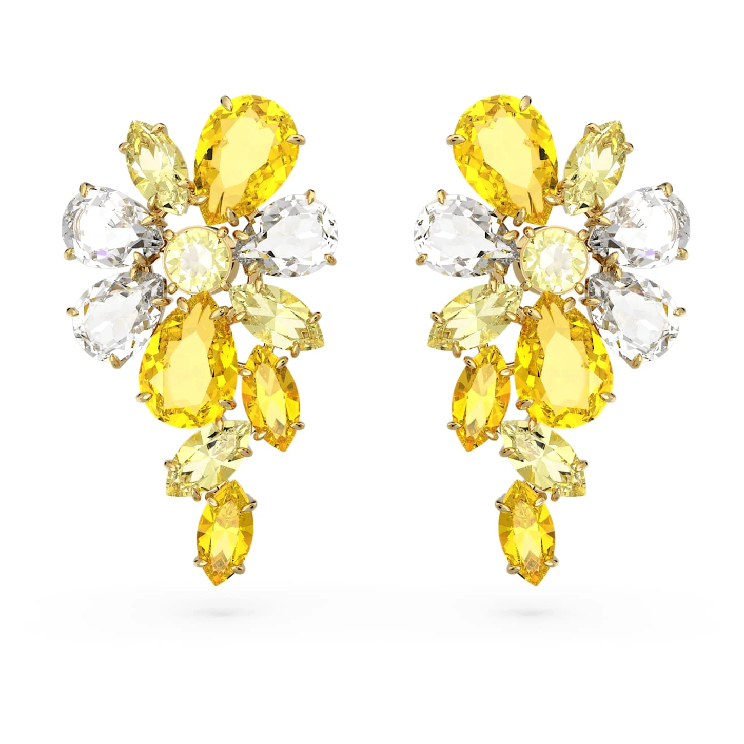Swarovski Gema Drop Earrings Mixed Cuts, Flower, Yellow, Gold-tone Plated 2 Swarovski Gema Drop Earrings Mixed Cuts, Flower, Yellow, Gold-tone Plated - Image 2
