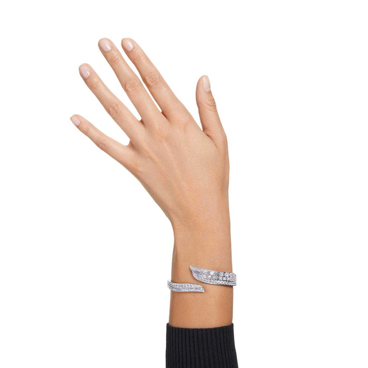 Swarovski Hyperbola Bangle Carbon Neutral Zirconia, Mixed Cuts, White, Rhodium Plated 1 Swarovski Hyperbola Bangle Carbon Neutral Zirconia, Mixed Cuts, White, Rhodium Plated