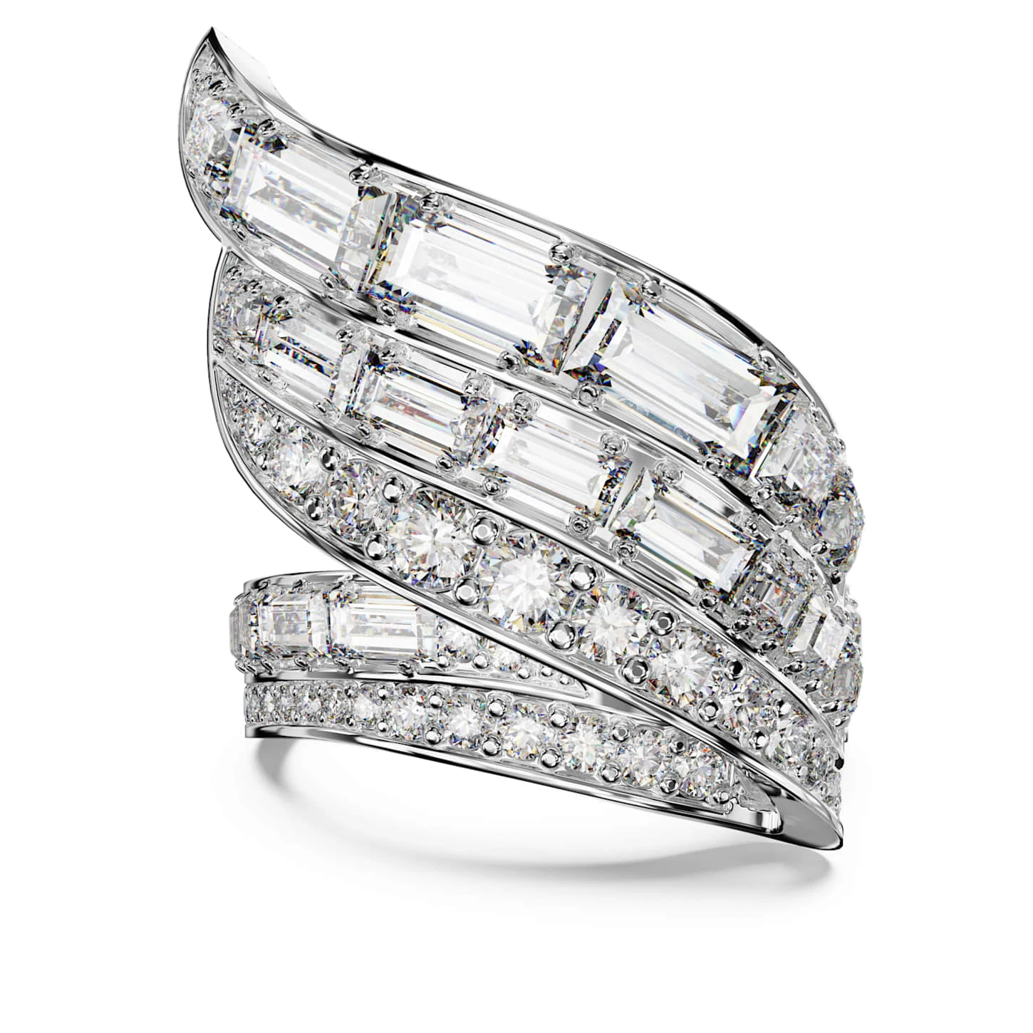 Swarovski Hyperbola Cocktail Ring Carbon Neutral Zirconia, Mixed Cuts, White, Rhodium Plated 2 Swarovski Hyperbola Cocktail Ring Carbon Neutral Zirconia, Mixed Cuts, White, Rhodium Plated - Image 2