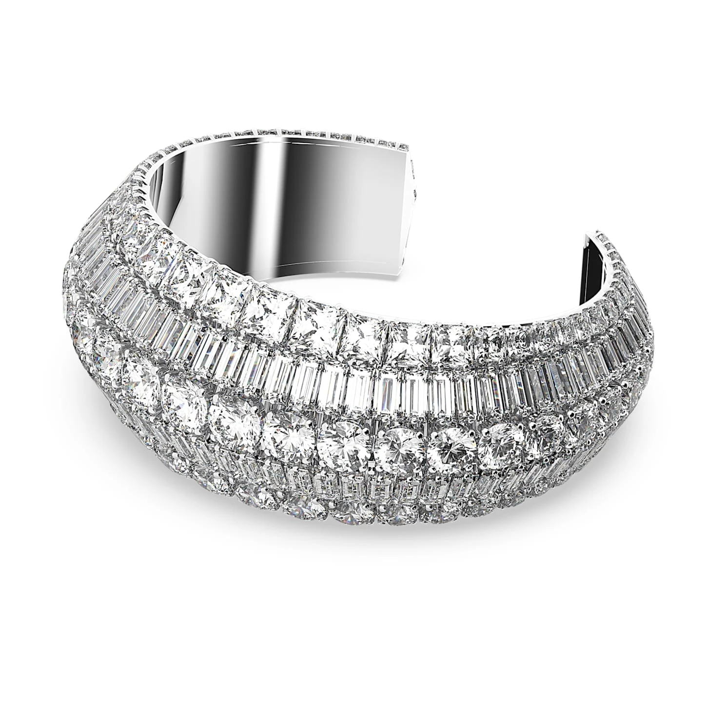 Swarovski Hyperbola Cuff Mixed Cuts, White, Rhodium Plated 2 Swarovski Hyperbola Cuff Mixed Cuts, White, Rhodium Plated - Image 2