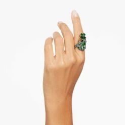 Swarovski Idyllia Cocktail Ring Frog, Green, Gold-tone Plated
