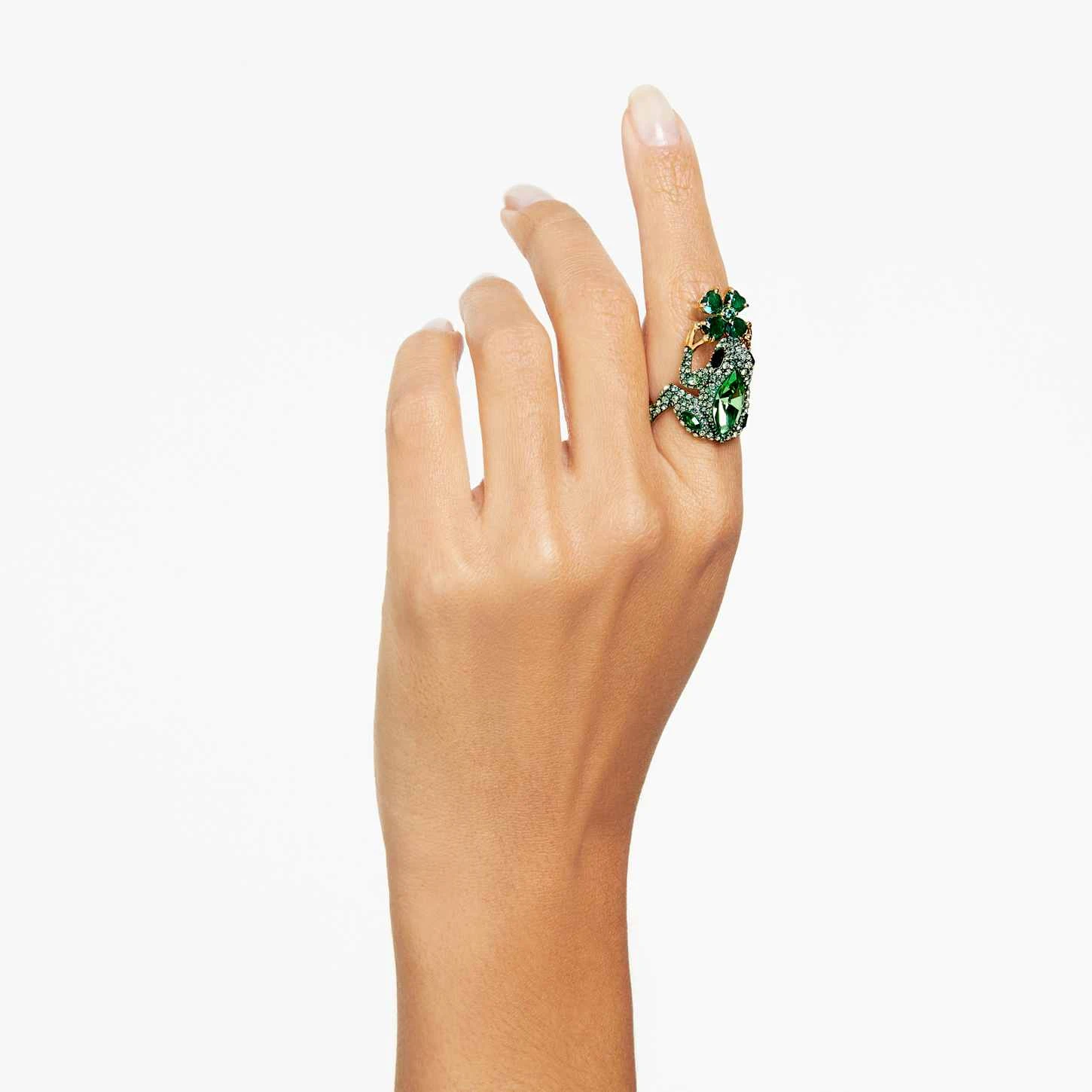 Swarovski Idyllia Cocktail Ring Frog, Green, Gold-tone Plated 1 Swarovski Idyllia Cocktail Ring Frog, Green, Gold-tone Plated
