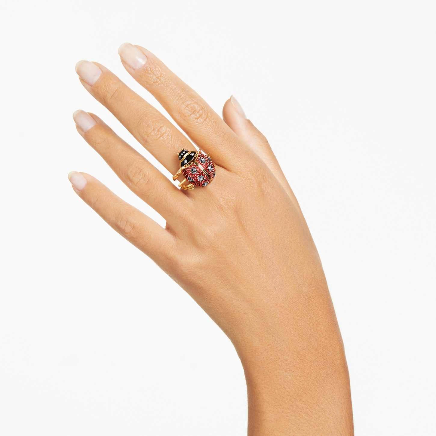 Swarovski Idyllia Cocktail Ring Ladybug, Red, Gold-tone Plated 1 Swarovski Idyllia Cocktail Ring Ladybug, Red, Gold-tone Plated