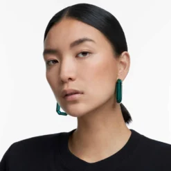 Swarovski Lucent Hoop Earrings Statement, Octagon Shape, Green