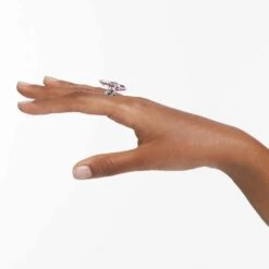 Swarovski Lucent Ring Magnetic Closure, Pear Cut, Pink, Rhodium Plated 12 Swarovski Lucent Ring Magnetic Closure, Pear Cut, Pink, Rhodium Plated -Fashion Accessories Store lucent ring magnetic closure pear cut pink rhodium plated swarovski 5613558 5