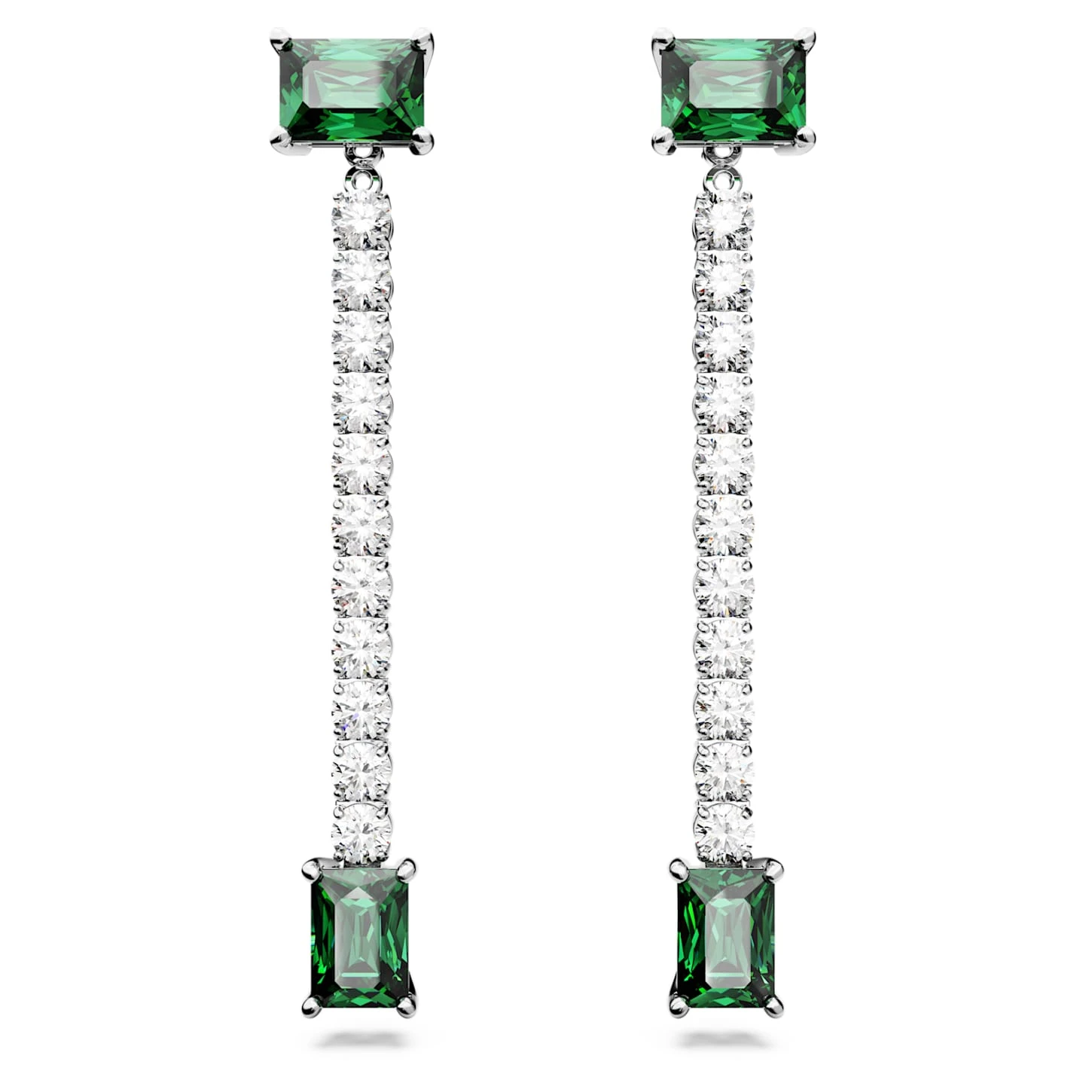 Swarovski Matrix Drop Earrings Mixed Cuts, Green, Rhodium Plated 2 Swarovski Matrix Drop Earrings Mixed Cuts, Green, Rhodium Plated - Image 2